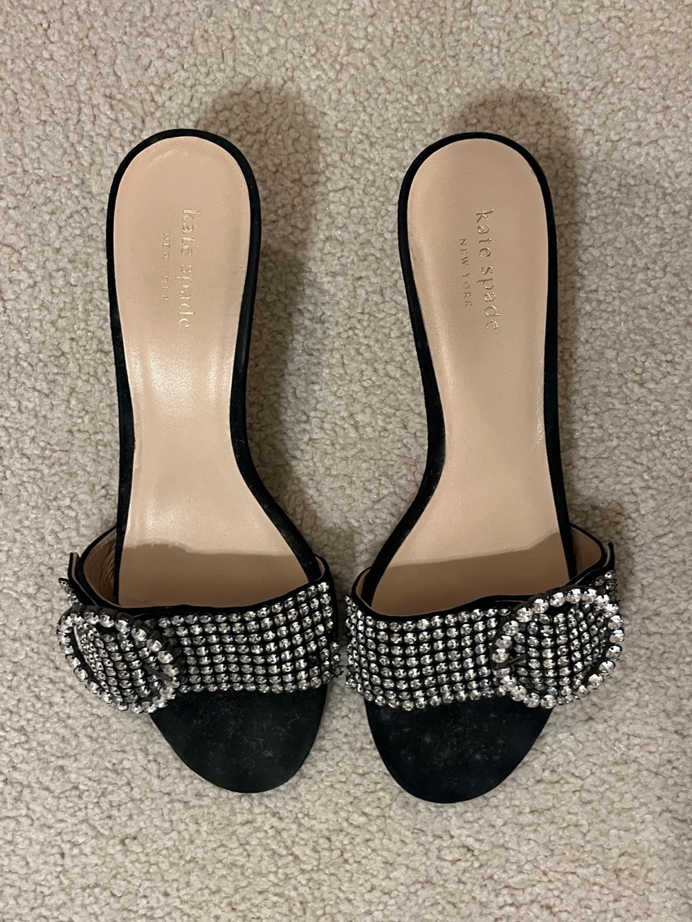 kate spade Black Crystal-Embellished Slide Mules